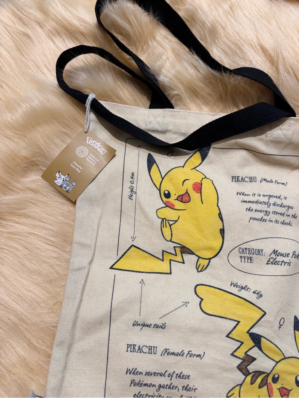 Pokemon Beige Canvas Pikachu Graphic Tote with Black Straps - Picture 4 of 10